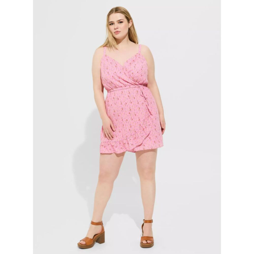 Torrid Georgette Surplice Wrap Romper Ditzy Floral Pink Easter Girly Size 3